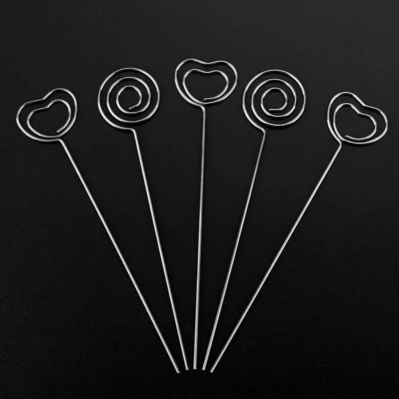 금속 와이어 메모 클립 노트 카드 홀더, 테이블 번호 클립 사진 스탠드, 웨딩 파티 케이크 장식, 원형 및 하트 SH용 60 개