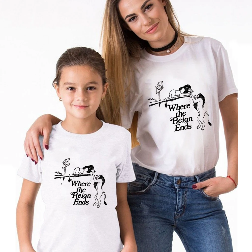 Fashion Harajuku Mom and Son Matching Clothes Lion King Funny Print Couple Short-Sleeved Men Women Tops Summer Kids Tshirt matching family fall outfits