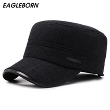 EAGLEBORN, новинка, зимняя шапка для мужчин, меховая плоская шапка, зимние шапки для папы, военные шапки, фетровая Толстая твидовая однотонная шапка для папы, Мужская теплая шапка для папы