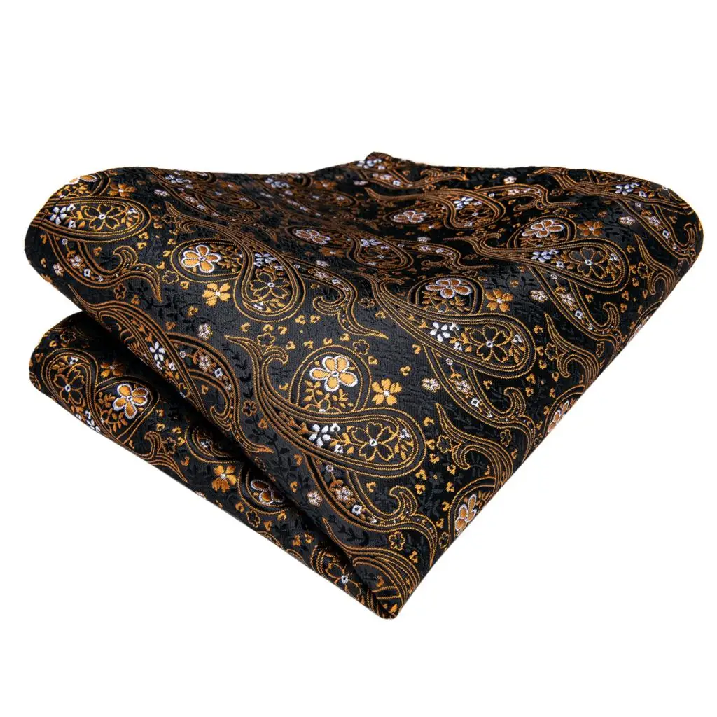 Золотой черный Пейсли Бабочка Шелковый мужской Шейный Платок для мужчин классический свадебный галстук Hanky комплект запонок галстук