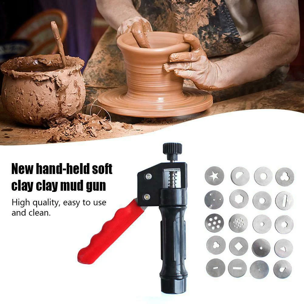 

Clay Extruder Hand-held Soft Clay Mud Squeezer with 20 Different Nozzles Biscuit Cake Decorating MU8669