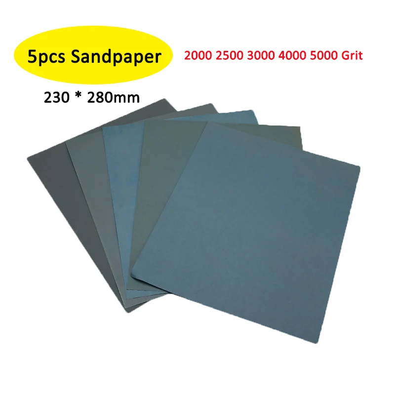 5 Pieces Sandpaper Set Sanding Paper Water/dry Abrasive Sandpapers 230 * 280mm 2000 2500 3000