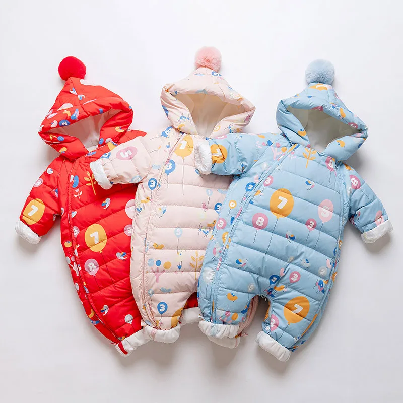 

2020 Russia Winter Baby Romper for Newborns Baby White Duck Down Infant Jumpsuit Overalls Thick Warm Kids Outerwear 0-18M