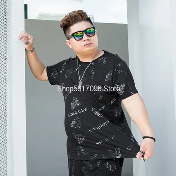

Big Size Men's Wear 2020 Round Neck Hot Silver Printing Men Short Sleeve T Shirt Plus Fat Plus