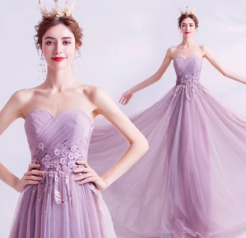 

Sexy Prom Dress 2020 Lavender Flowers Appliqued Sweetheart Long Party A Line Formal Graduation Gown Evening Celebration Dress