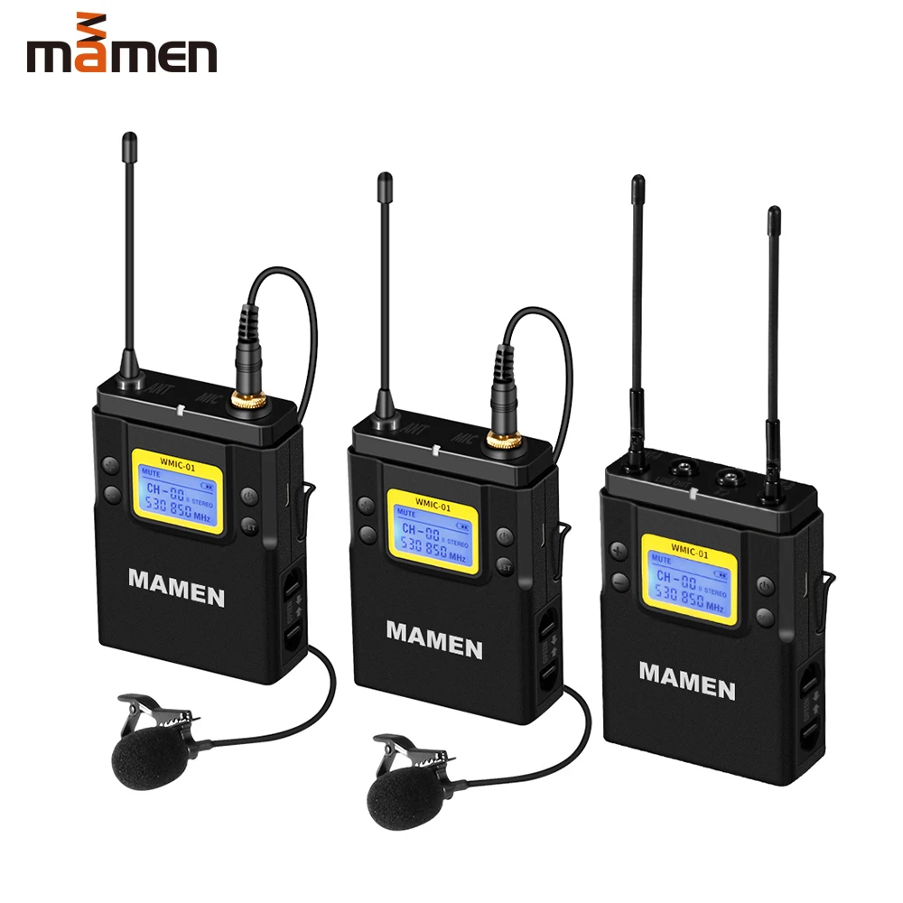 MAMEN WMIC-01 конденсаторный микрофон профессиональный UHF двухканальный цифровой беспроводной микрофон для камеры телефона видео запись