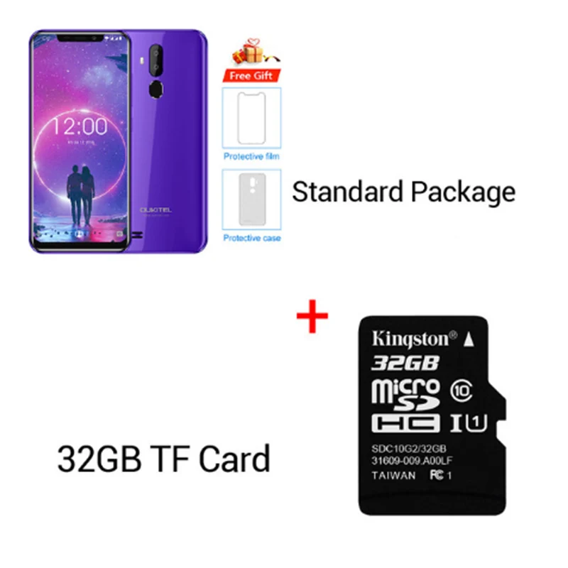 OUKITEL C12 6,1" Android 8,1 мобильный телефон MT6580 четырехъядерный 2G ram 16G rom отпечаток пальца 3g 3300mAh смартфон Face ID - Цвет: Purple N 32GB Card