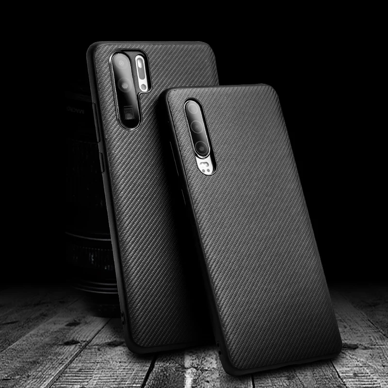 

Qialino Brand Full Edge Carbon Fibre + Soft TPU Silicone Back Cover For Huawei P30 Mate 20 Mate20 Pro X Cheap Phone Case Black