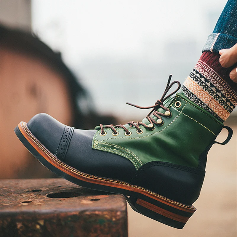 Зеленые зимние мужские ботинки в стиле ретро военные кожаные Bullock 12