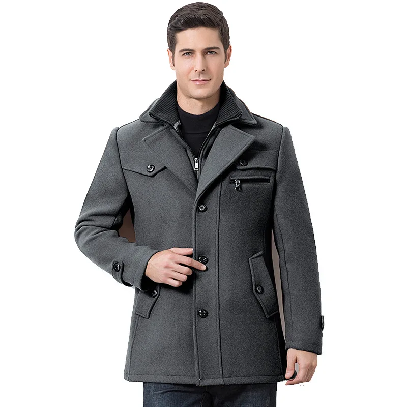 Winter Men's Casual Wool Trench Coat Fashion Business Medium 