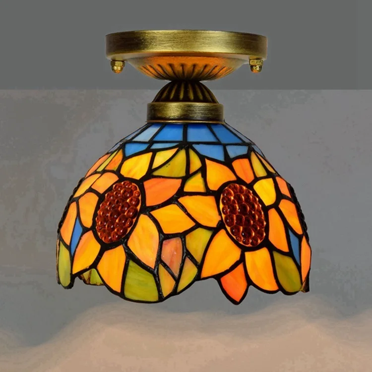 

European 8 "20cm Tiffany color glass corridor balcony small ceiling light blue sunflower light