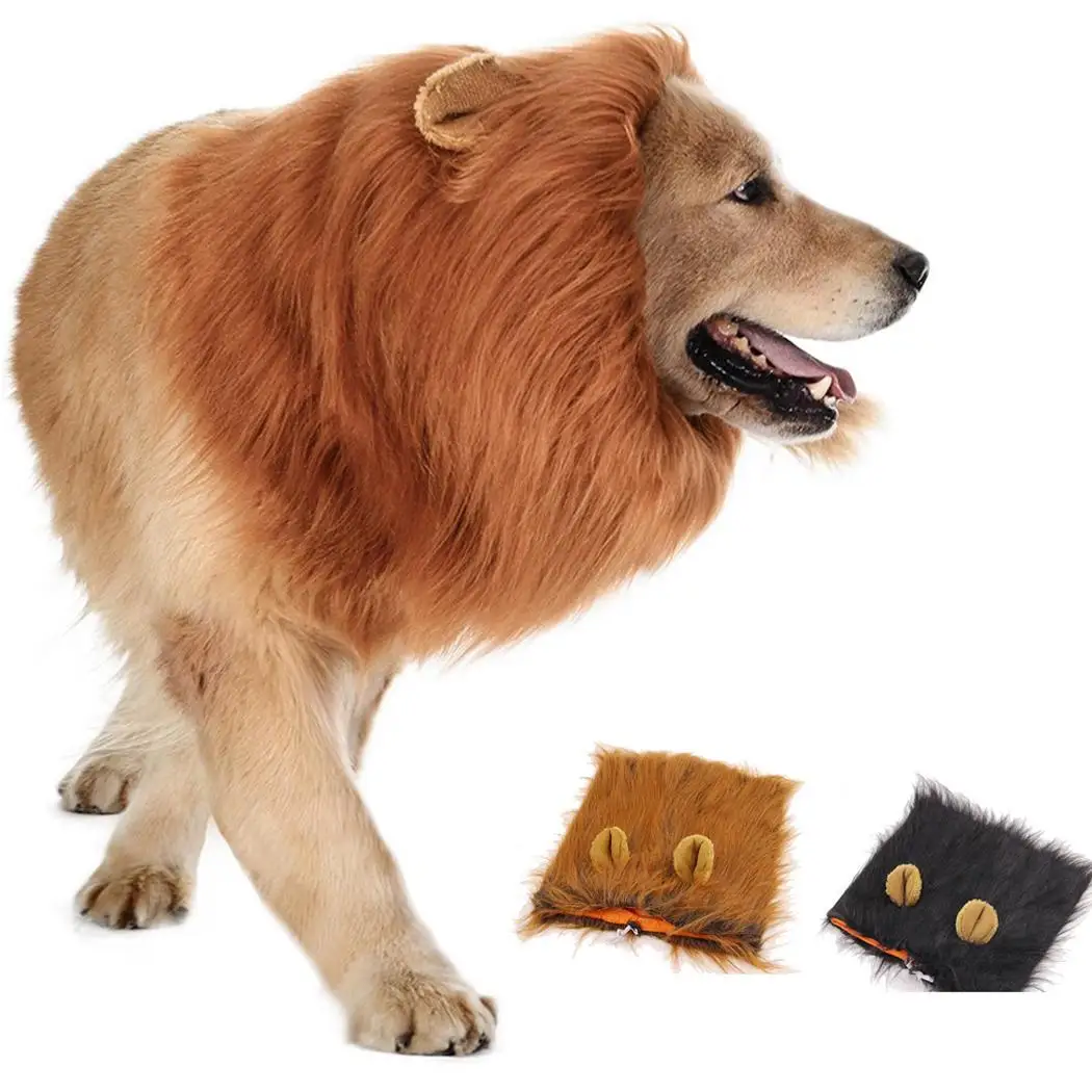 

2 Color Dog Lion Mane Headgear Realistic Funny Lion Mane with Ears for Dogs