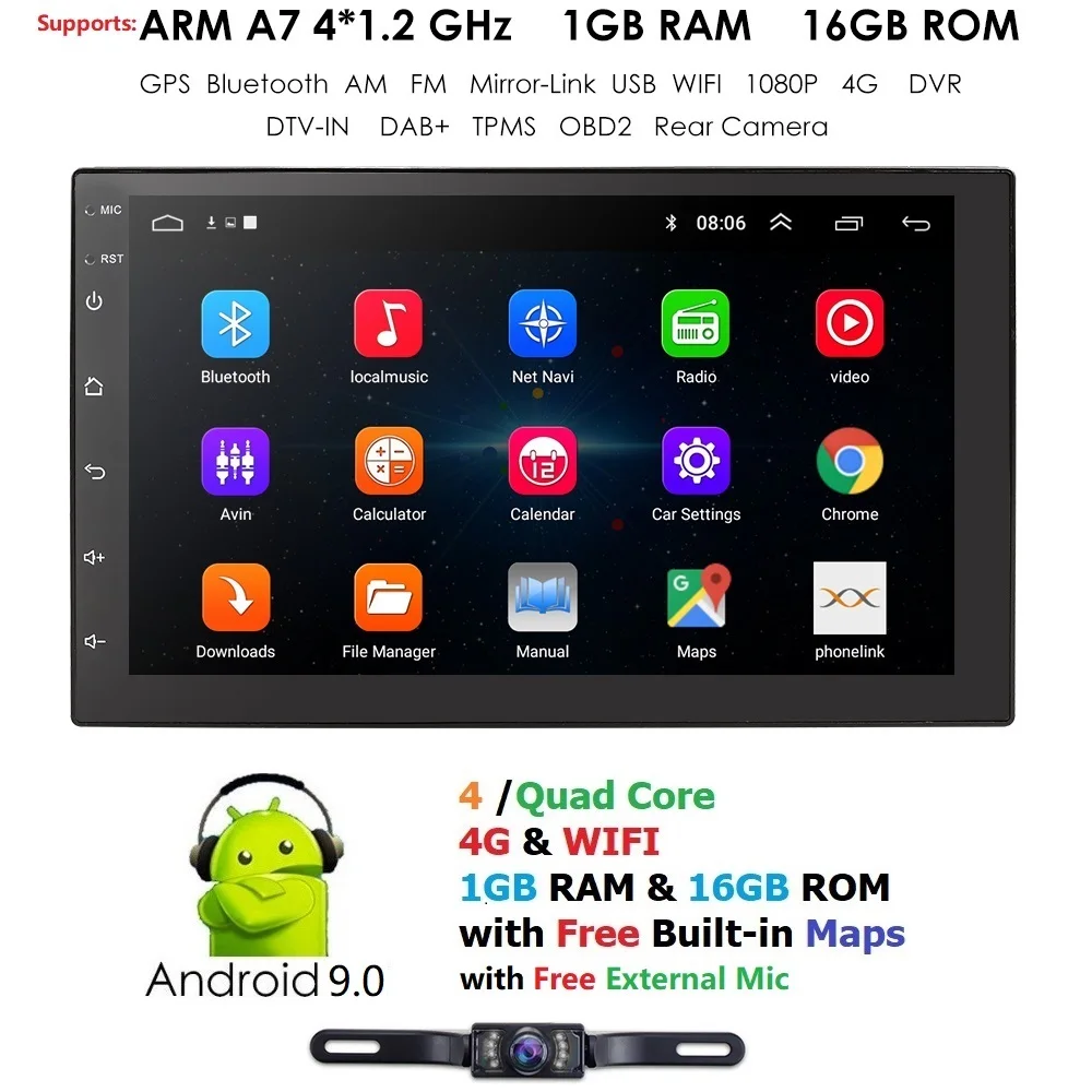 

7"Touch screen Android 9.0 DSP Universal Car navigation,Support Wifi ,Mirror link,free map