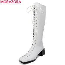 MORAZORA/Новинка года; брендовые сапоги до колена из натуральной кожи; модная зимняя обувь на толстом каблуке с квадратным носком; женские сапоги наивысшего качества