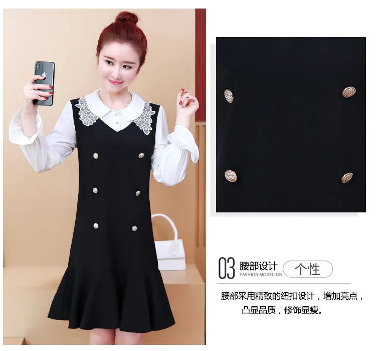 

Large Size Dress 2019 Spring New Products Large GIRL'S Loose-Fit Slimming Peter Pan Collar Mixed Colors Mid-length Dress