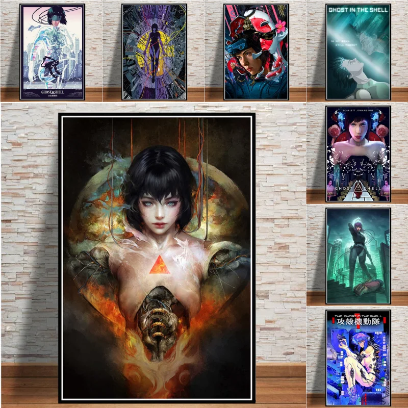 Fantasma no escudo luta polícia anime cartazes e cópias quadros da lona arte da parede abstracto decorativo decoração para casa quadro