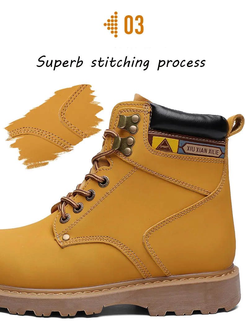 Г. Модные зимние мужские ботинки на меху желтого и коричневого цвета рабочая обувь на меху со шнуровкой мужские рабочие ботинки с высоким берцем 38-46