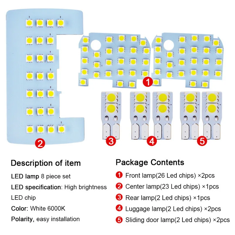 Safego smd; Автомобильные светодиоды Интерьер свет набор из 8 шт. автомобильный багажная лампа дверные огни для Toyota вместительный/Танк/Daihatsu Тор/Subaru JUSTY 6000K