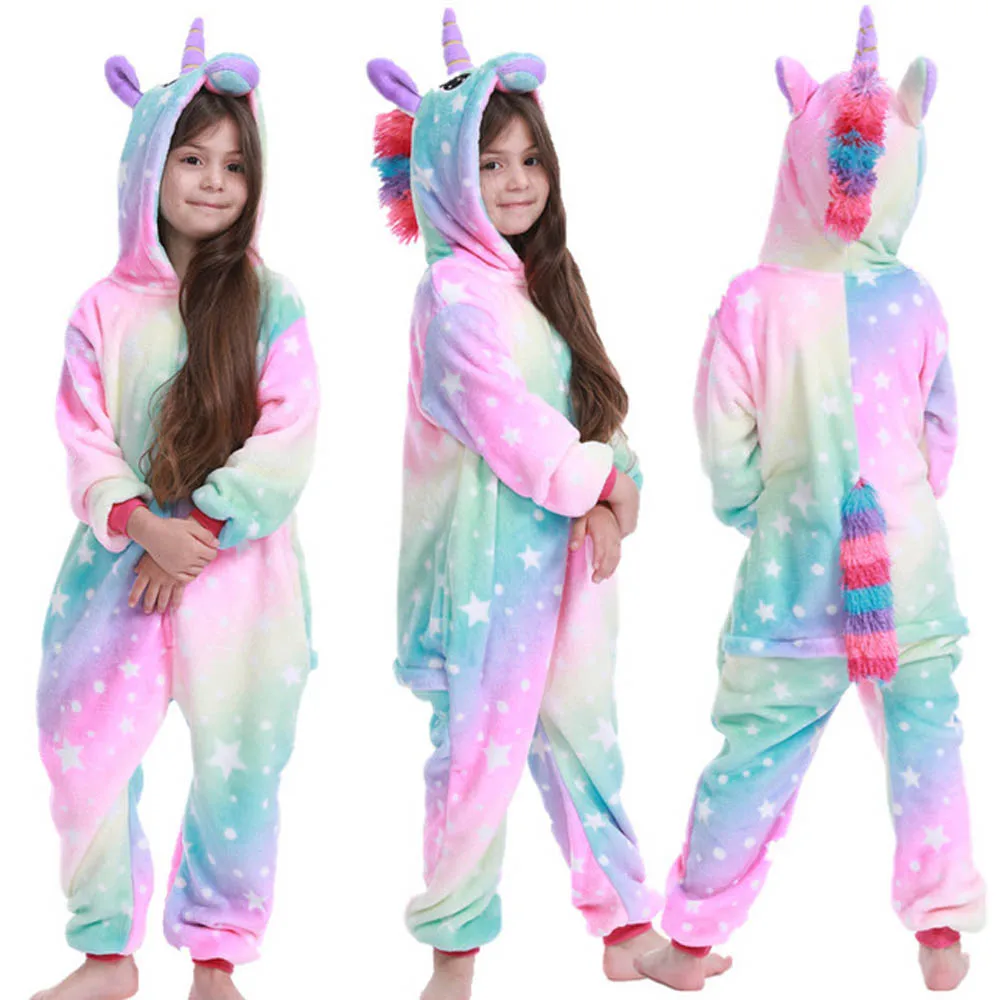 Детские пижамы с изображением животных, единорога, одежда для сна, фланелевая теплая Пижама для мальчиков и девочек, пижама с рисунком панды - Цвет: LA30