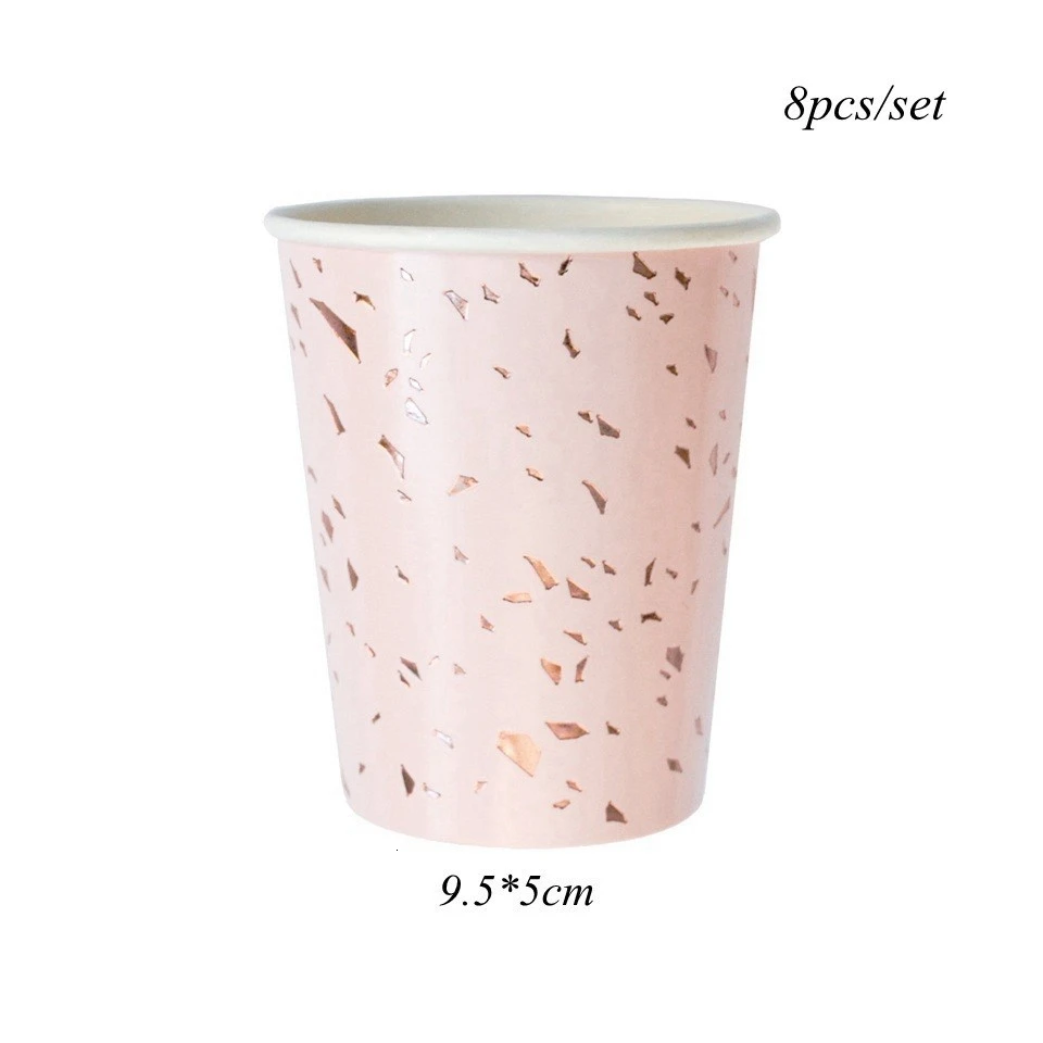 1 Набор, синяя серия, полосатая одноразовая посуда, сделай сам, позолоченные бумажные тарелки, посуда для свадебного стола, Декор, принадлежности для дня рождения - Цвет: 8pcs pink cups