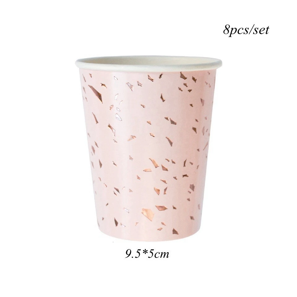 8pcs pink cups 1 Набор, синяя серия, полосатая одноразовая посуда, сделай сам, позолоченные бумажные тарелки, посуда для свадебного стола, Декор, принадлежности для дня рождения - Цвет: 8pcs pink cups
