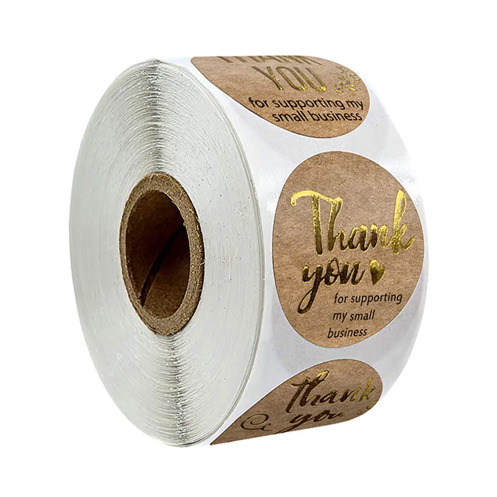 

500pcs thank you stickers seal labels Kraft Stickers with Gold Foil round labels sticker for small shop handmade Stationery
