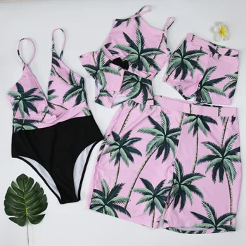 

Cross Border New Style Family Parent and Child Bathing Suit Europe and America Hot Selling V-neck Flounced One-piece Swimming Su