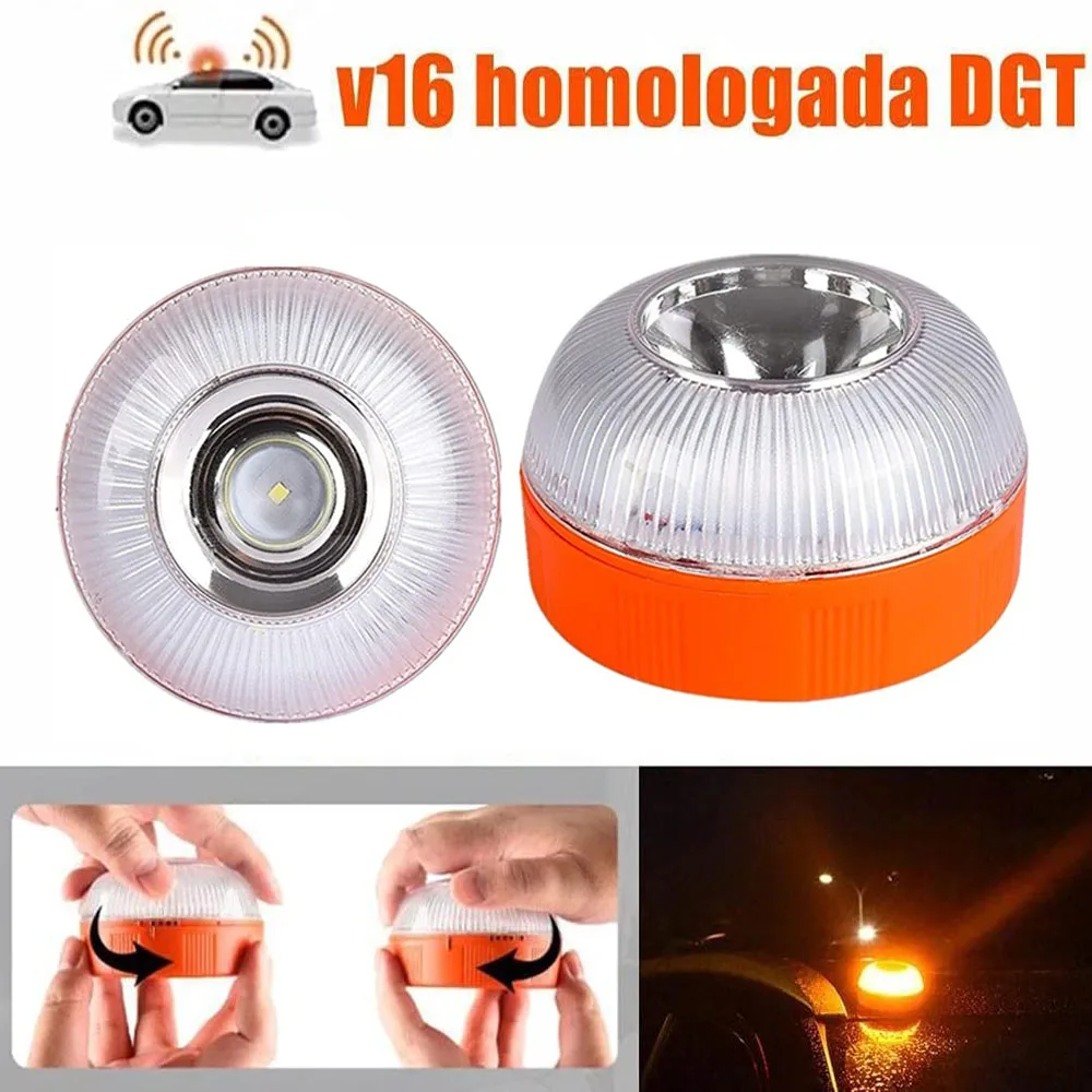 Luz de Emergência Homologada Sinal Flash Lâmpada Segurança Aviso Âmbar Branco Strobe Estrada Acidente Luz V16 Led Dgt Sos 1 Luzes de emergência