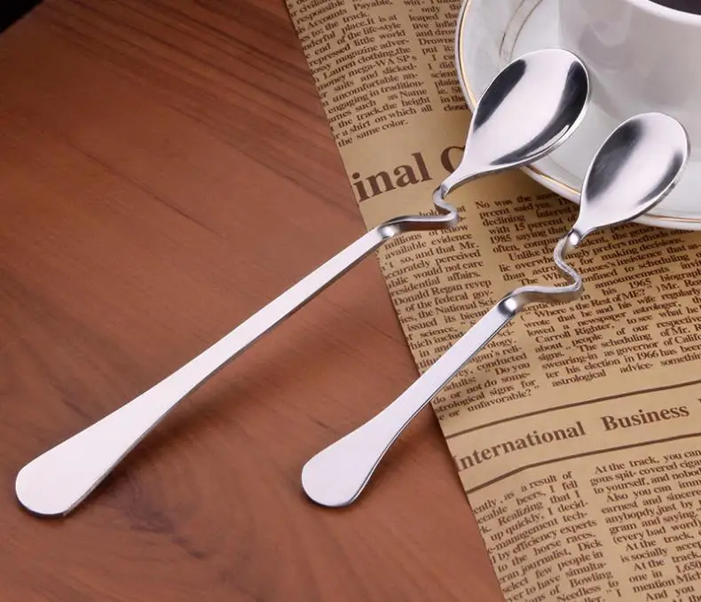 

500 шт./лот 15,5 см/11 см Модная креативная кофейная изогнутая чайная ложка для специй, чайная ложка из нержавеющей стали SN3092