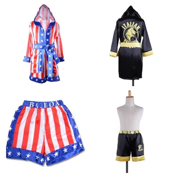 

2018 Rocky Balboa Apollo Movie Boxing American Flag Cosplay Costumes Kids Boy Shorts Robe Boxing Costume Boxing training outfit