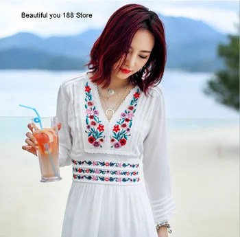 

Thailand beautiful embroidered holiday dress dress seaside holiday beach dress long skirt fairy
