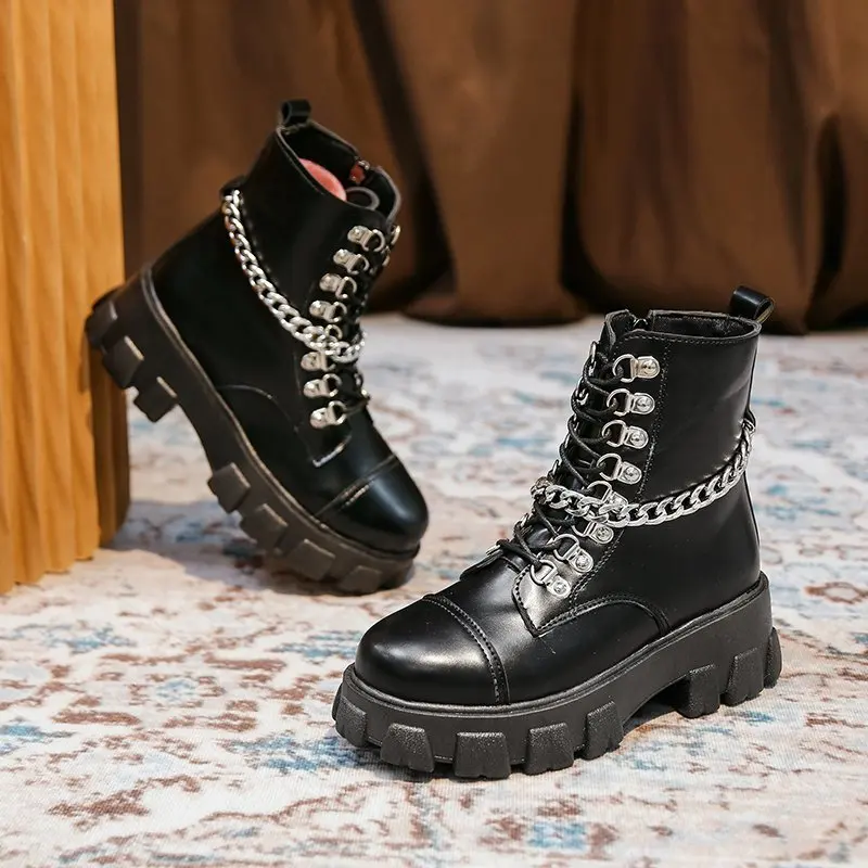 Rimocy Punk Metal Chain Pu Leather Ankle Boots for Women 2020 Black Ladies  Chunky Platform Boots Gothic Rivet Shoes Woman Autumn|Ankle Boots| -  AliExpress