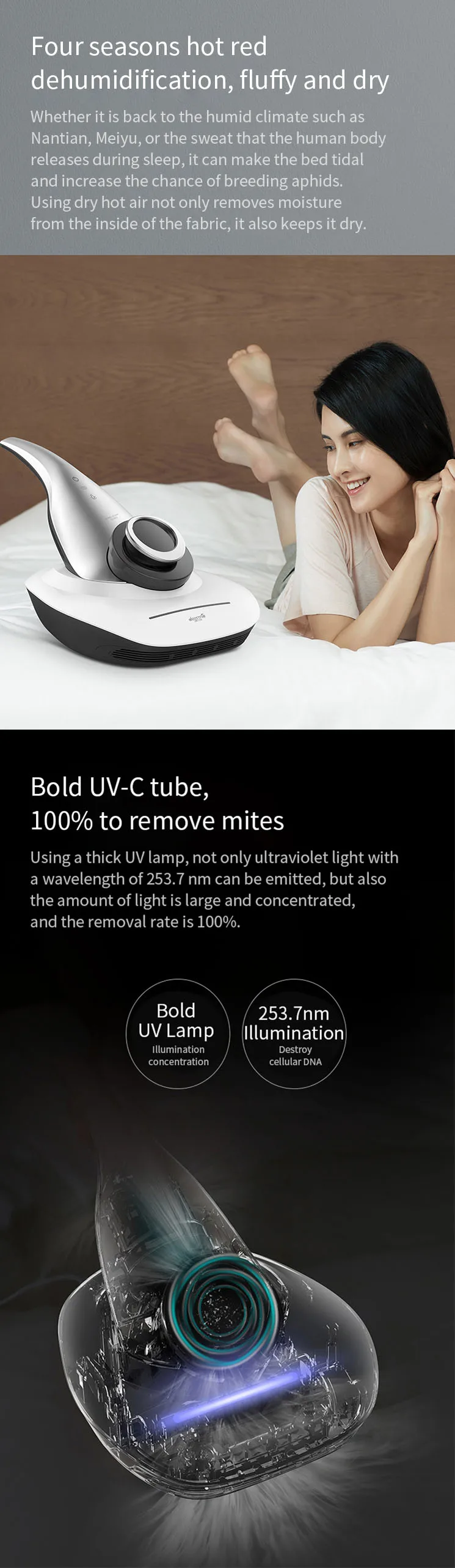 Youpin Щепка Deerma 0.5L CM1500 ручной бытовой пылесос УФ анти-пылесос для удаления Клеща с 12000Pa сильным всасыванием