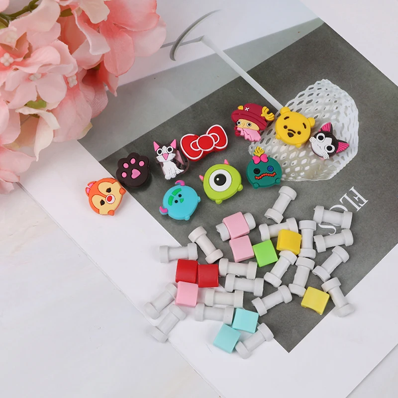 

10PCS Cartoon Cable Protector For Iphone Cable Winder Cover Organizer Case For USB Charging Random