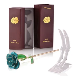 24k Gold Dipped Rose with Stand - Eternal Symbol of Love in Elegant Gift Box (L Blue with stand)
