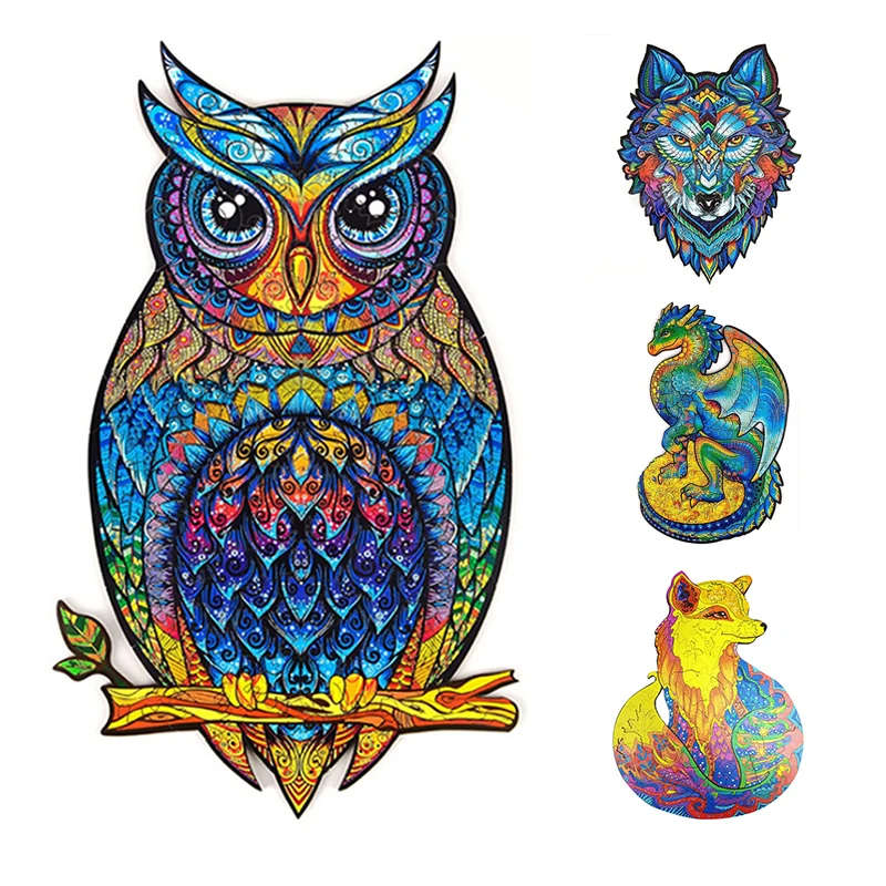 Wooden Puzzles Jigsaw Interactive-Gifts Animal Adult Unique-Shape Kids Educational 