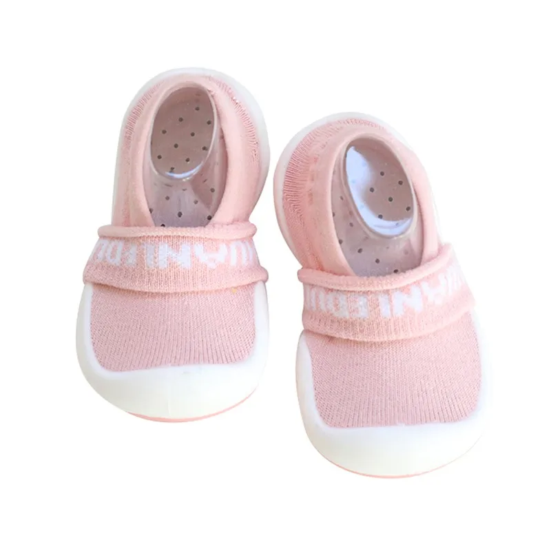 Spring Autumn Infant Baby Girls Boys Anti-Slip Cotton Shoes Casual Soft Soled Rubber Socks Design Comfortable First Walker Shoes - Цвет: Розовый