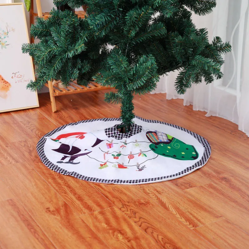 

90/120cm Santa Gift Bag Pattern White Red Christmas Tree Skirt Christmas New Year Home Decoration Tool