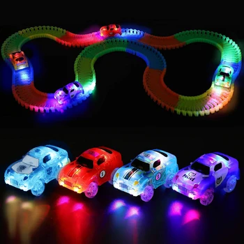 

Children Racing Car Toy 4PCS Assorted Style Electric Track Car Model Toy with 5-LED Flashing Lights Screwdriver for Kid Boy Gift