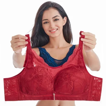 

Women plus size bra cup adjustable push up side gathering furu mm Large c cup lace bra women's underwear 75C-100C New Vcqy