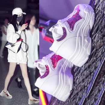 

White Casual Shoes Female 2019 Spring New Wild Student Shoes Increased Platform Sneakers Casual Chunky Footwear Lady