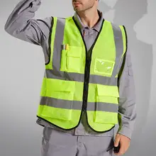 Жилет безопасности светоотражающий сетчатый дышащий жилет карманы молния высокая видимость яркого цвета жилет для женщин мужчин работника