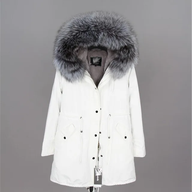 Однотонные средней длины женские зимние парки из натурального меха натуральный мех белая хлопковая куртка зимняя женская меховая куртка парка - Цвет: Fake Liner 1