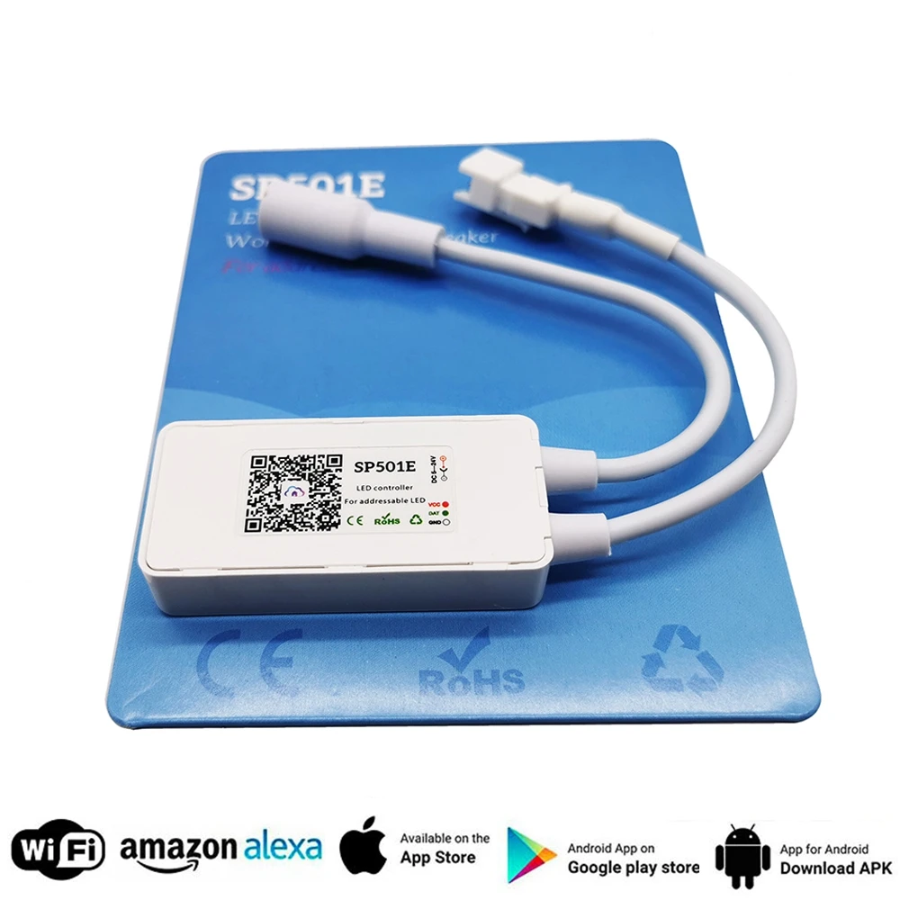 Dc5 24v Sp501e Wifi Controller Alexa Google Smart Home Spi Voice App Control For Rgb Ws2811 Ws2812b Sk6812 Addressable Led Strip Rgb Controlers Aliexpress
