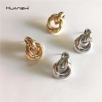 

HUANZHI 2019 New Circle Simple Metal Irregular Geometric Fashion Stud Earrings for Women Girl Student Wedding Party Jewelry