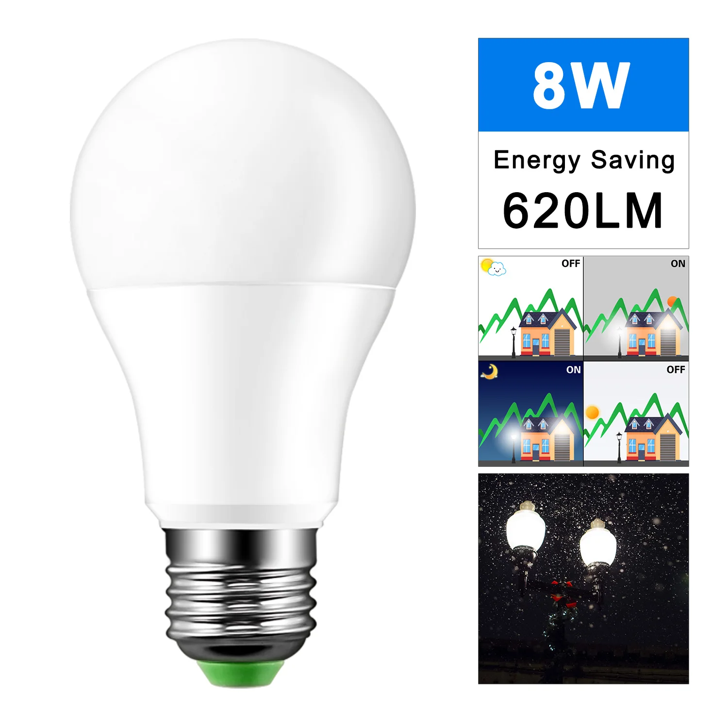 

IP44 LED 8W Sensor Bulb AC85-265V Dusk To Dawn Sensor Light Bulb Day Night Light Auto ON/OFF LED Lamp For Home Lighting