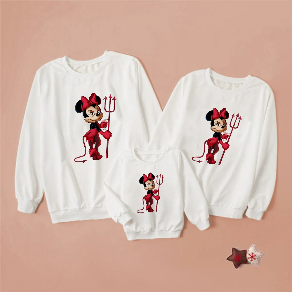 family clothes Demon Minnie Mouse Trident Printed Unisex Harajuku Sweatshirt Hoodies Funny Disney Hipster 2021 Loose Fashion Popular Pullover son and daughter matching outfits