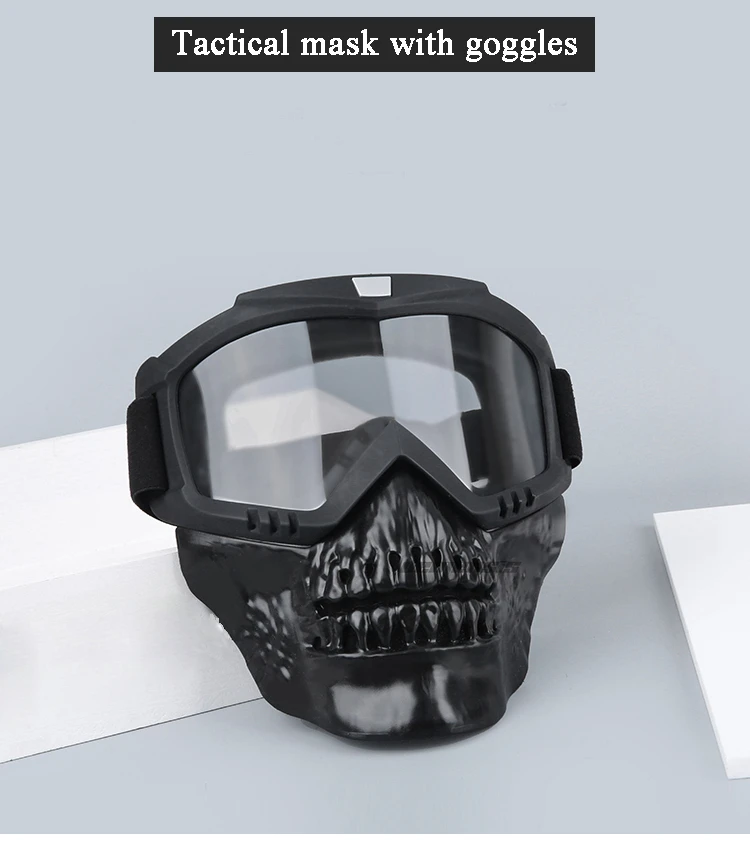 Outdoor Motorcycle Windproof Mask Military Airsoft Mask with Goggles Full Face Tactical Shooting Detachable Mask Goggles