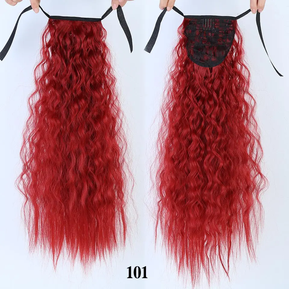 1" 22" кудрявый прямой синтетический конский хвост для наращивания клип в хвосте пони натуральные накладные волосы термостойкие части волос - Цвет: 101