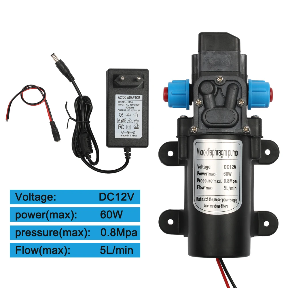 DC12V 60 Вт микро электрический мембранный Водяной насос автоматический переключатель 5л/мин высокое давление для автомойки спрей 0.8мпа 5л/мин